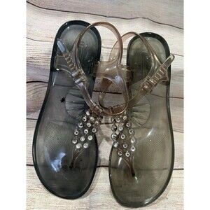 BCBG MAXAZRIA Plastic Black Transparent Sandals with Gems Size 7.5/38
